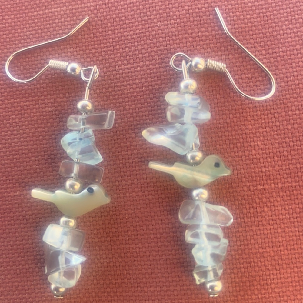 Sweet gemstone blue  bird earrings Native American